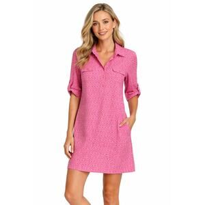 J. McLaughlin Lawrence ¾ Sleeve Geometric Dress - Size Small Pink Preppy $238